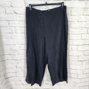 Tahari Linen Pant Beachy Coastal XL Lagenlook Wide Leg Lagom Black Elastic Waist